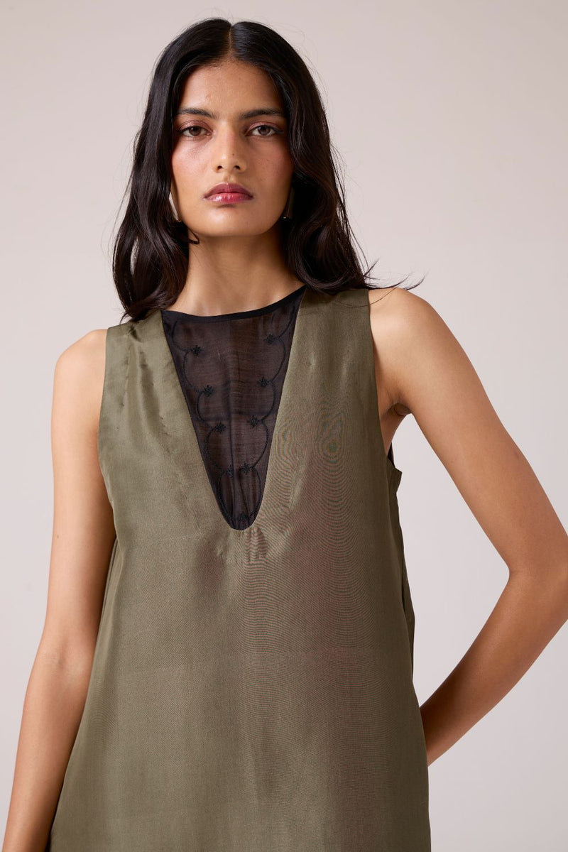 Velyra Olive Silk Dress silk by The Summer House in olive color for women in Singapore