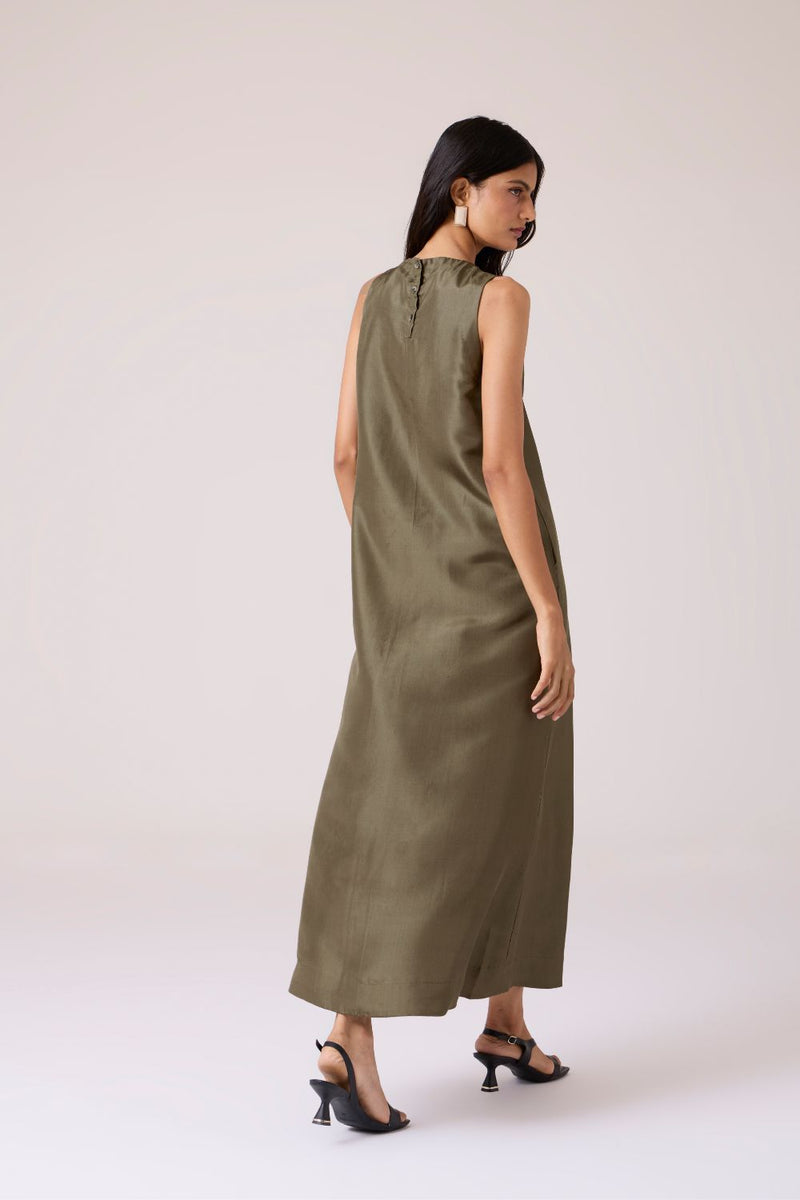 Velyra Olive Silk Dress silk by The Summer House in olive color for women in Singapore
