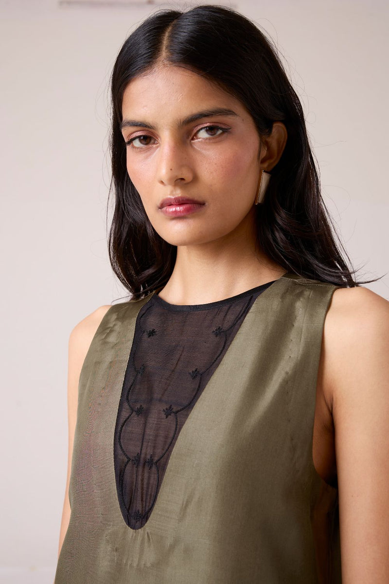 Velyra Olive Silk Dress silk by The Summer House in olive color for women in Singapore