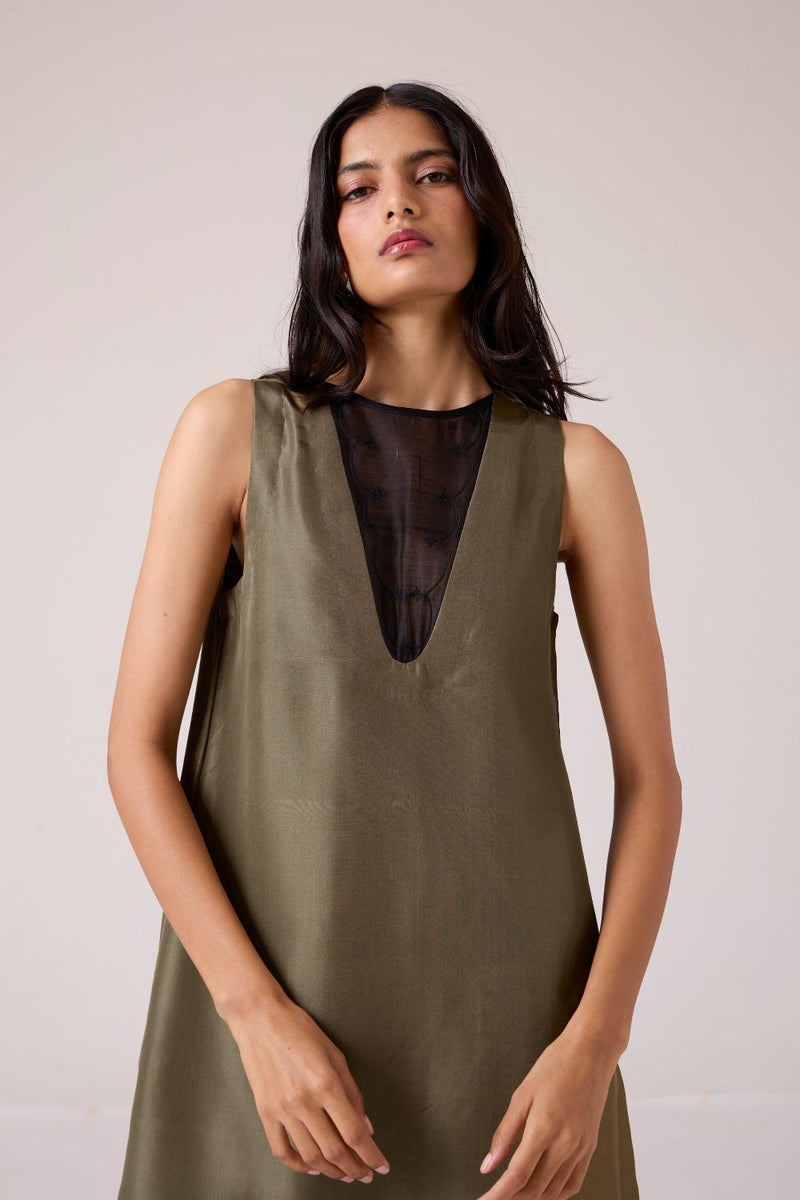 Velyra Olive Silk Dress silk by The Summer House in olive color for women in Singapore