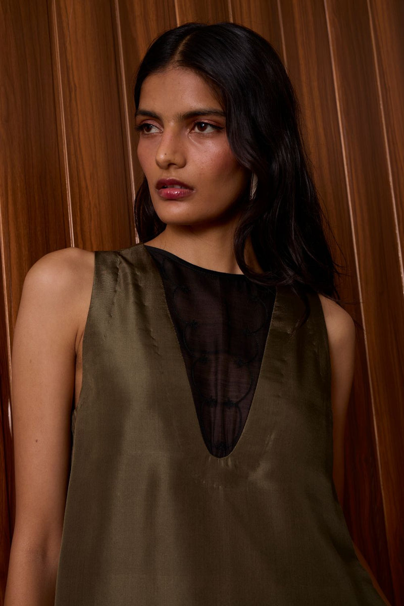 Velyra Olive Silk Dress silk by The Summer House in olive color for women in Singapore