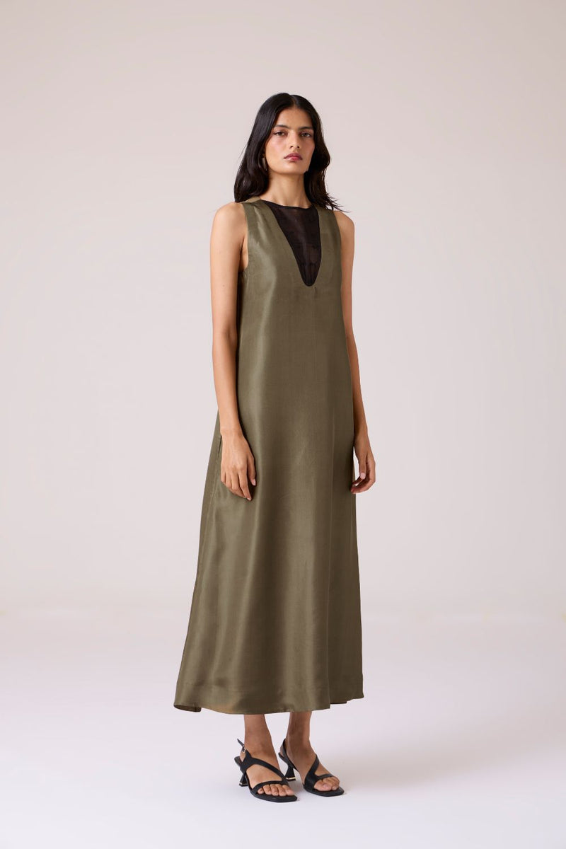 Velyra Olive Silk Dress silk by The Summer House in olive color for women in Singapore