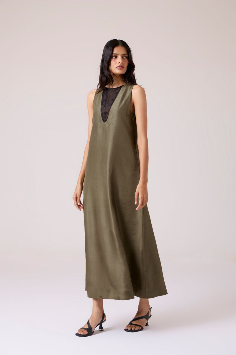 Velyra Olive Silk Dress silk by The Summer House in olive color for women in Singapore