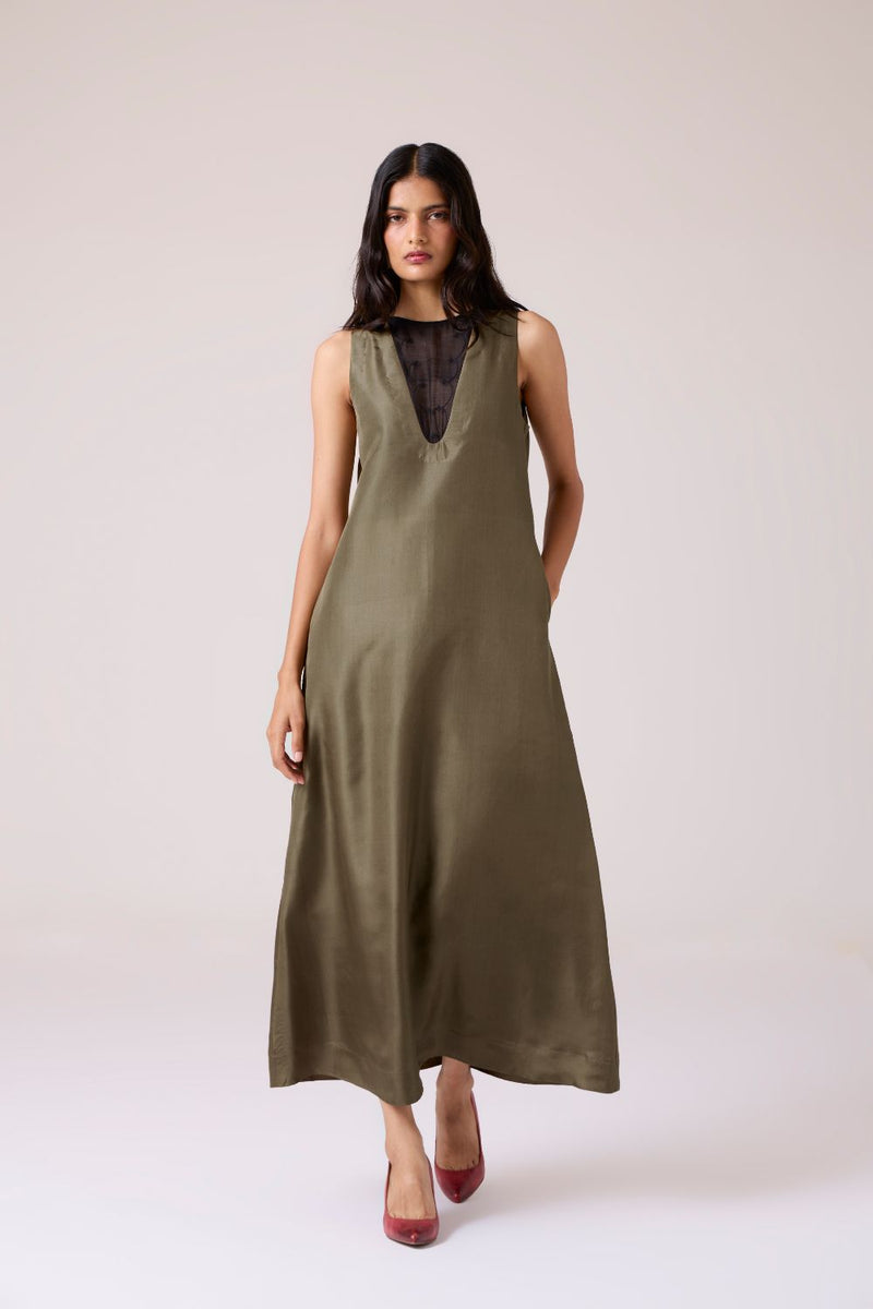 Velyra Olive Silk Dress silk by The Summer House in olive color for women in Singapore