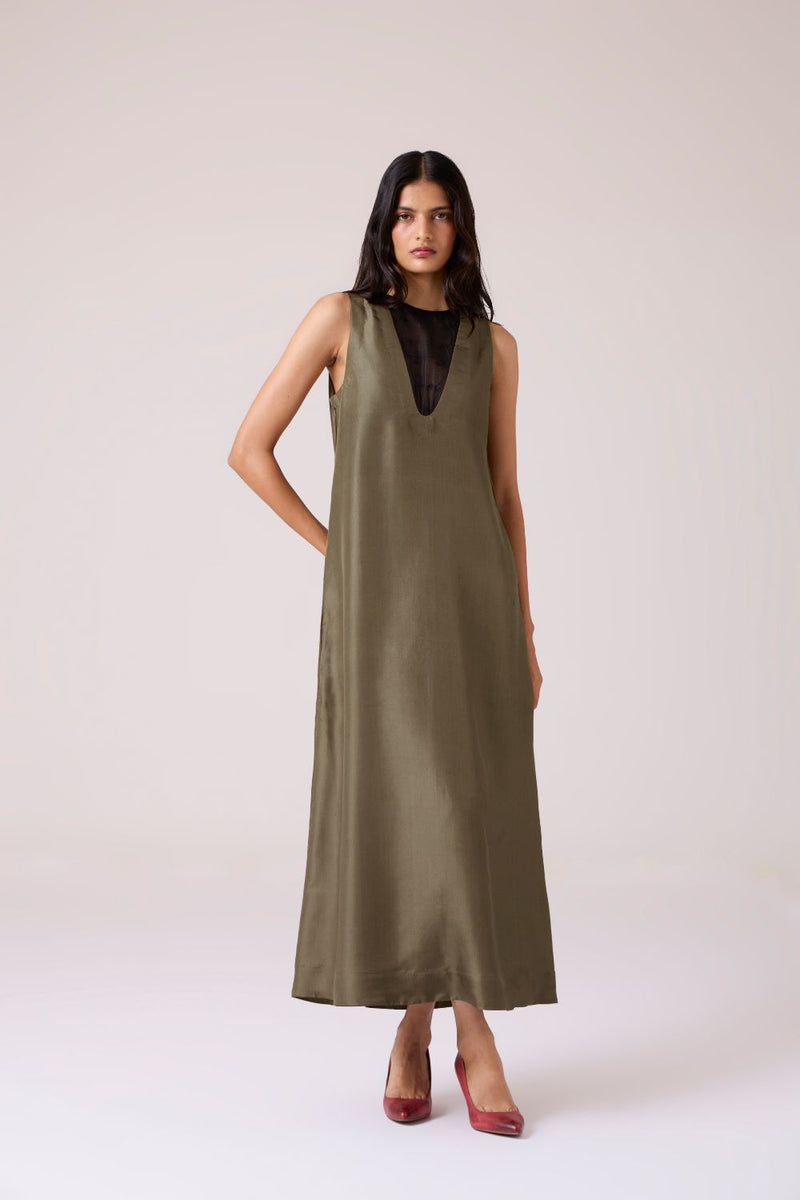 Velyra Olive Silk Dress silk by The Summer House in olive color for women in Singapore