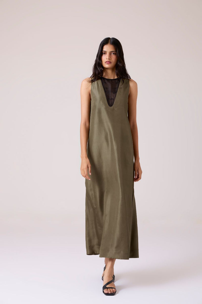 Velyra Olive Silk Dress silk by The Summer House in olive color for women in Singapore
