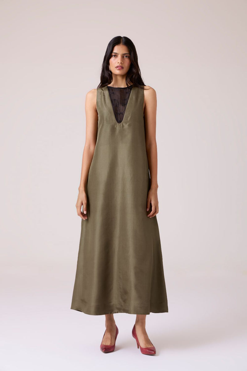 Velyra Olive Silk Dress silk by The Summer House in olive color for women in Singapore