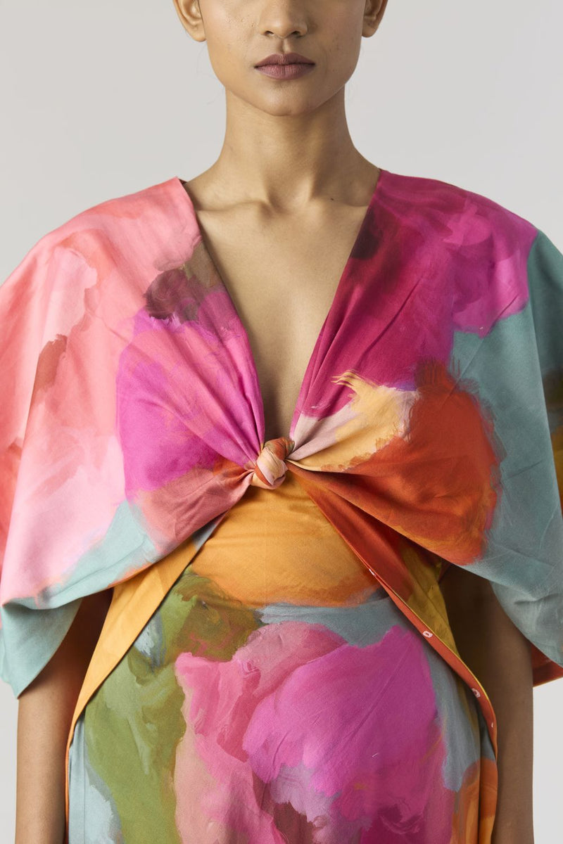 VERONICA FRONT KNOTTED DRESS satin by Yam in multi color for women in Singapore