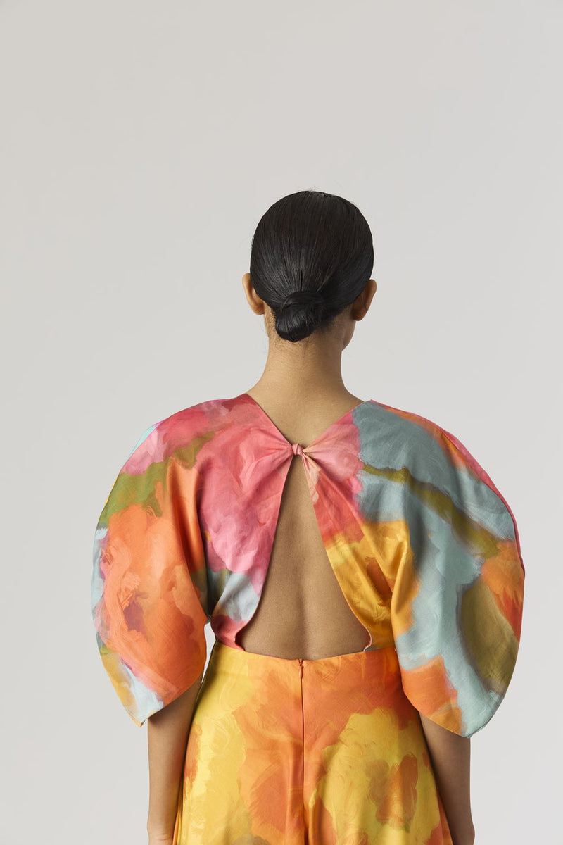 VERONICA FRONT KNOTTED DRESS satin by Yam in multi color for women in Singapore
