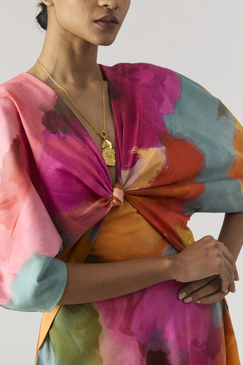 VERONICA FRONT KNOTTED DRESS satin by Yam in multi color for women in Singapore