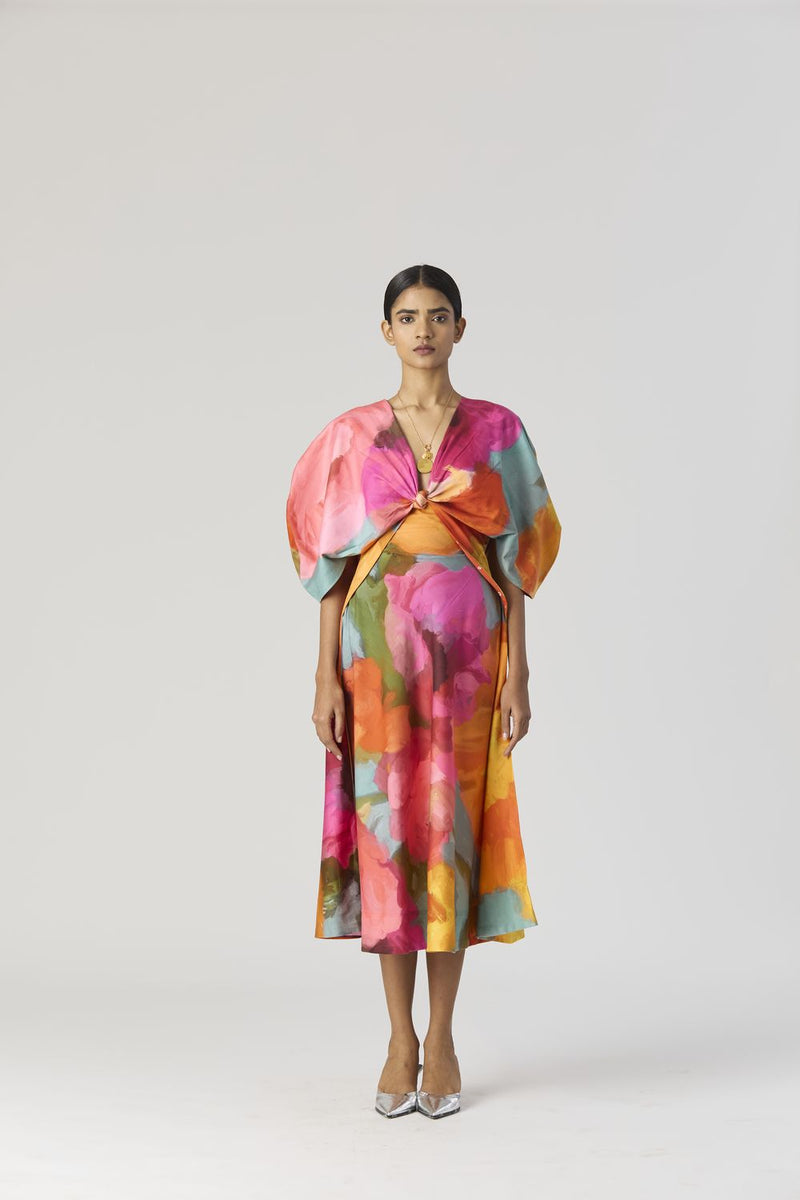VERONICA FRONT KNOTTED DRESS satin by Yam in multi color for women in Singapore