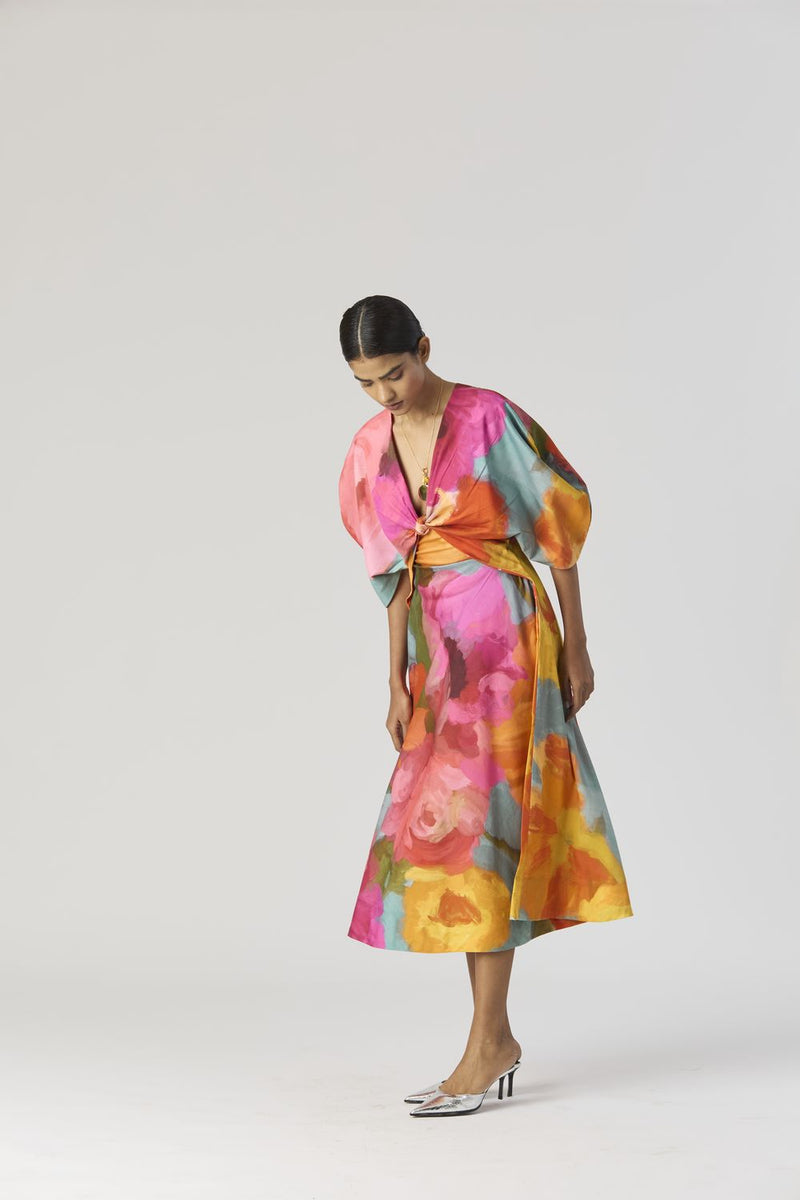 VERONICA FRONT KNOTTED DRESS satin by Yam in multi color for women in Singapore