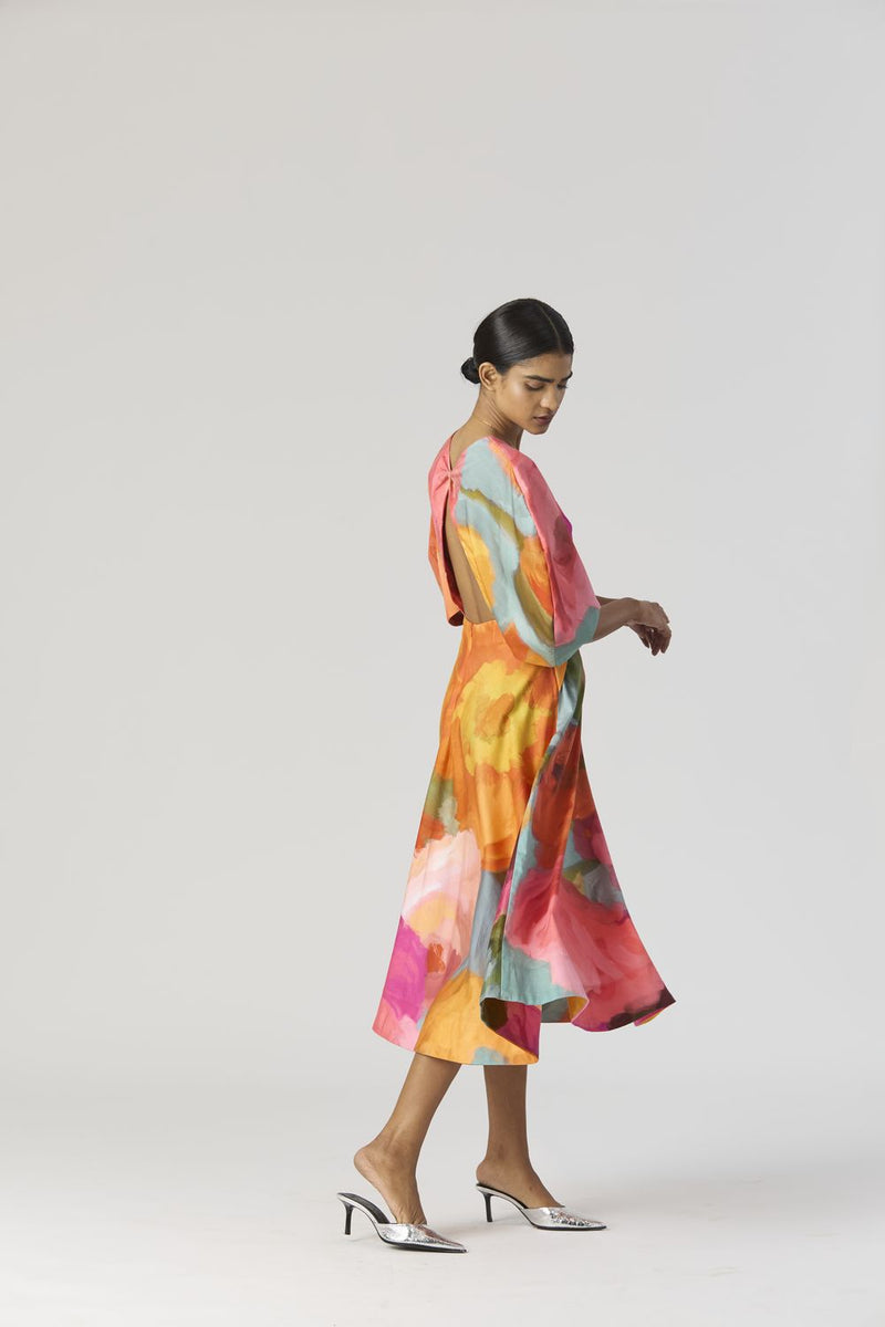 VERONICA FRONT KNOTTED DRESS satin by Yam in multi color for women in Singapore
