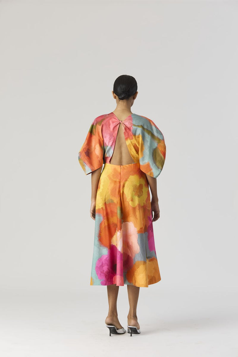 VERONICA FRONT KNOTTED DRESS satin by Yam in multi color for women in Singapore