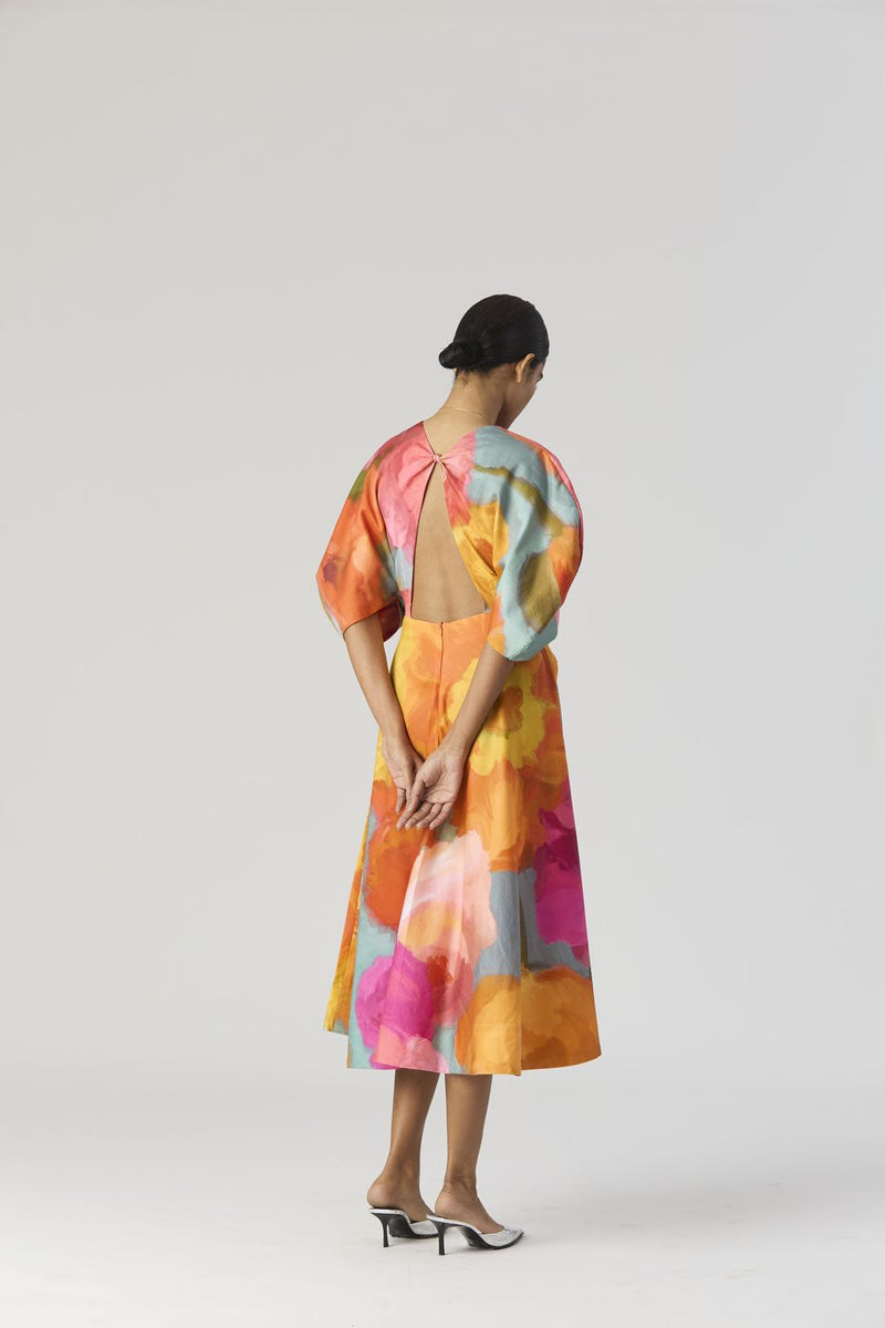 VERONICA FRONT KNOTTED DRESS satin by Yam in multi color for women in Singapore