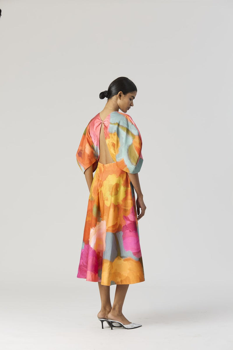 VERONICA FRONT KNOTTED DRESS satin by Yam in multi color for women in Singapore