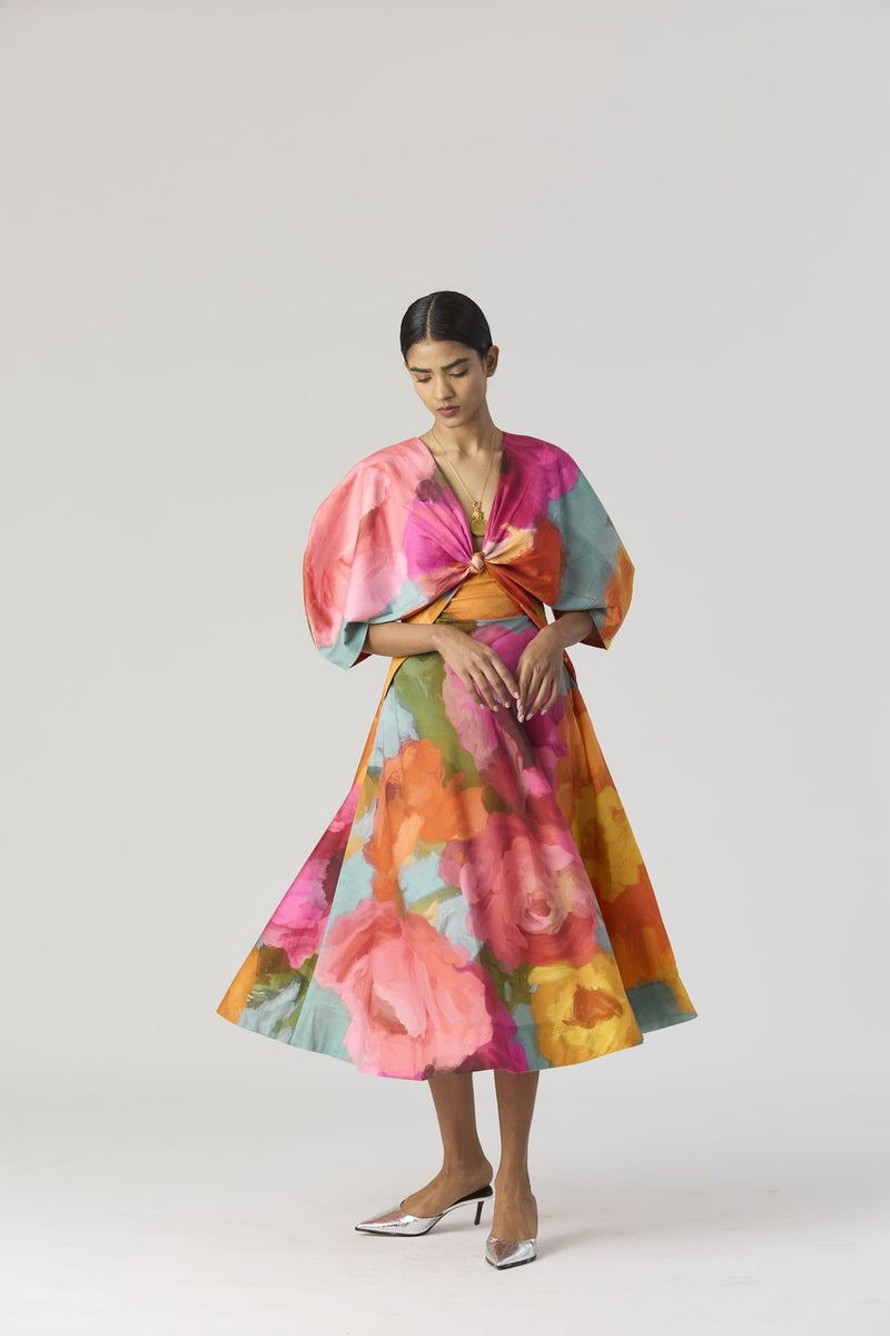 VERONICA FRONT KNOTTED DRESS satin by Yam in multi color for women in Singapore