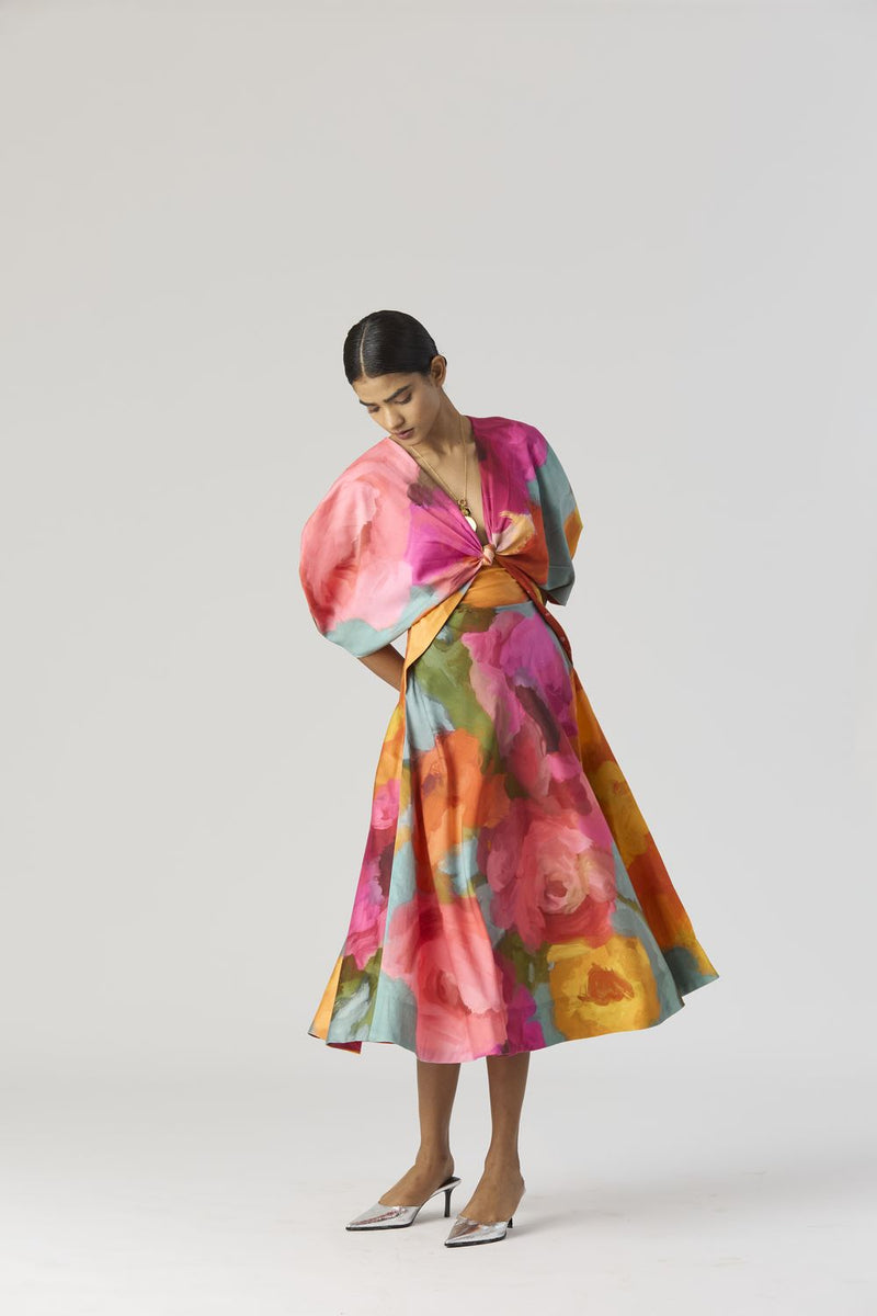 VERONICA FRONT KNOTTED DRESS satin by Yam in multi color for women in Singapore