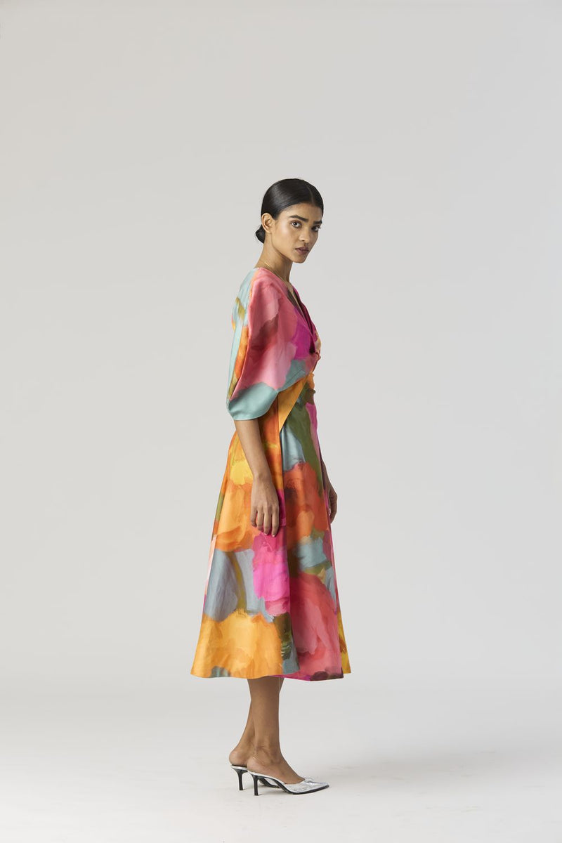 VERONICA FRONT KNOTTED DRESS satin by Yam in multi color for women in Singapore