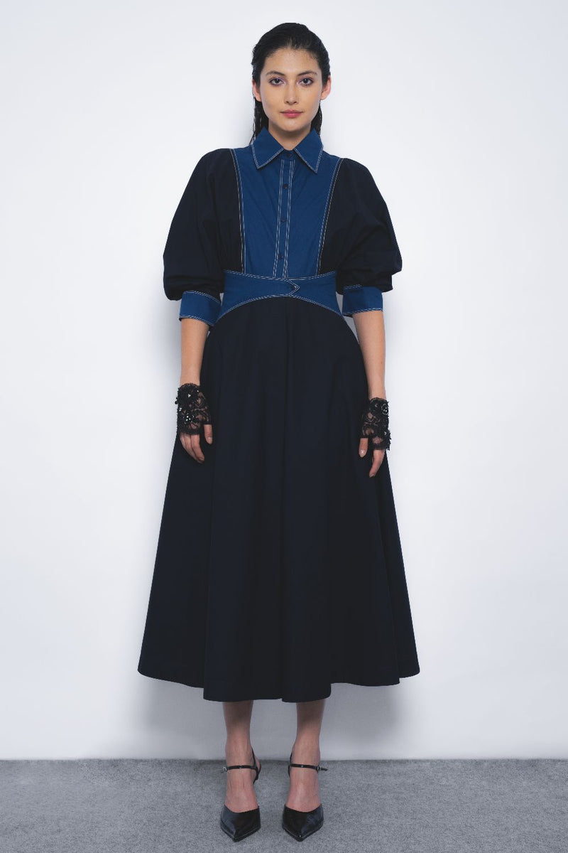 Vesper Dress - Navy and Lapis cotton Buy Vesper Dress - Navy and Lapis from C&W | Dresses for Women by Leh Studios in multi color for women in Singapore