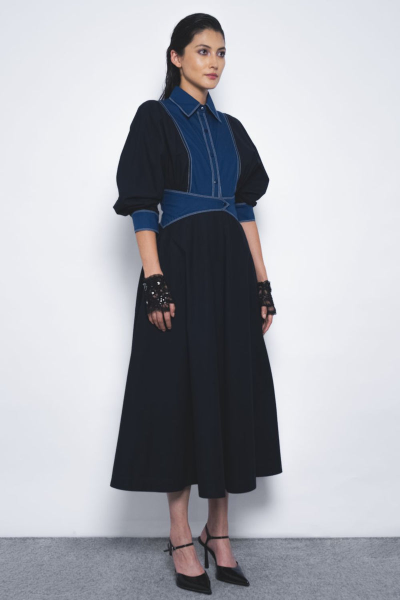 Vesper Dress - Navy and Lapis cotton Buy Vesper Dress - Navy and Lapis from C&W | Dresses for Women by Leh Studios in multi color for women in Singapore