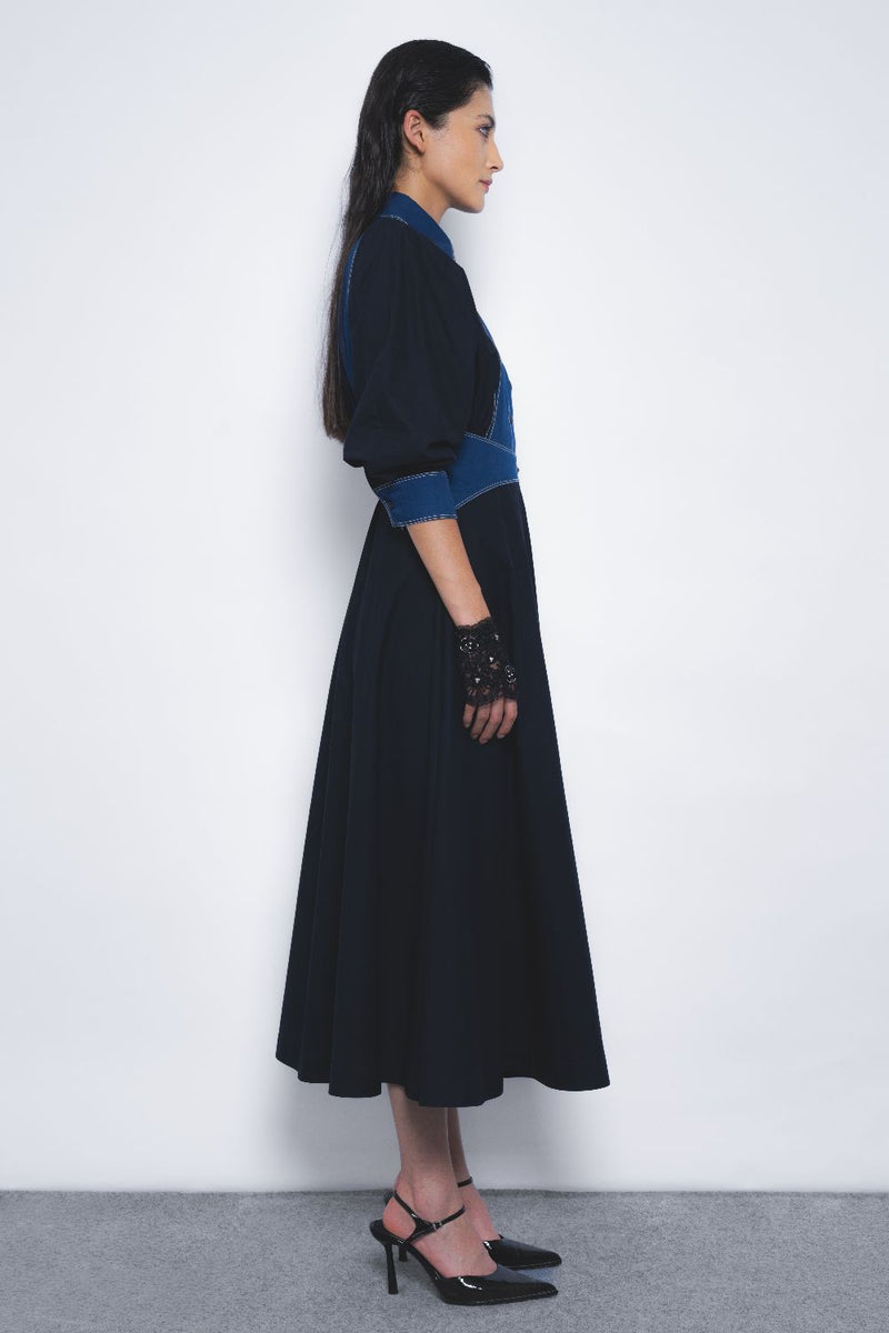 Vesper Dress - Navy and Lapis cotton Buy Vesper Dress - Navy and Lapis from C&W | Dresses for Women by Leh Studios in multi color for women in Singapore