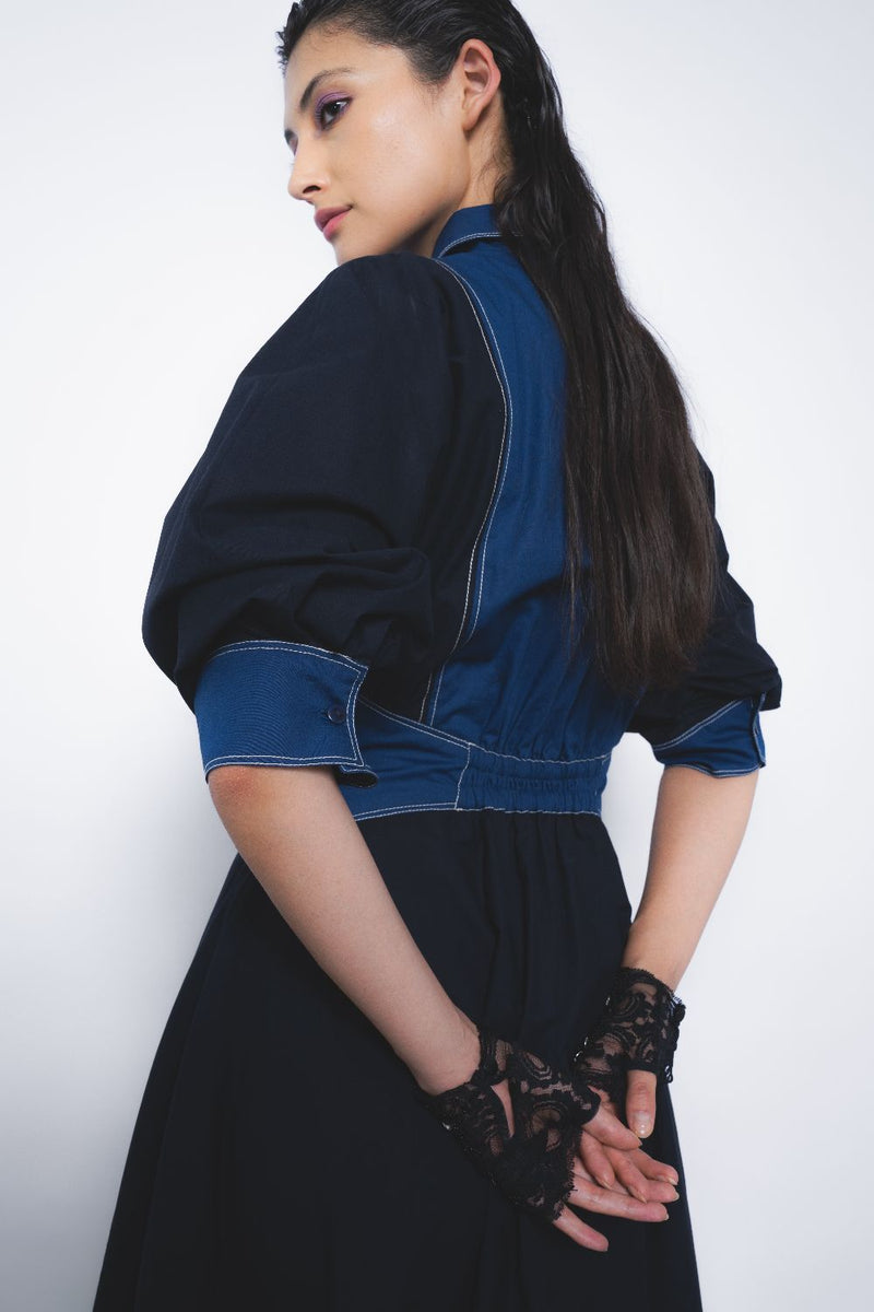 Vesper Dress - Navy and Lapis cotton Buy Vesper Dress - Navy and Lapis from C&W | Dresses for Women by Leh Studios in multi color for women in Singapore