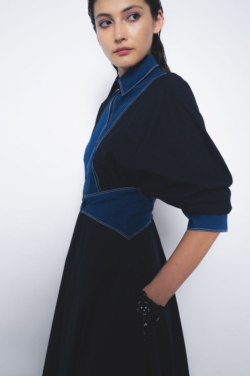Vesper Dress - Navy and Lapis cotton Buy Vesper Dress - Navy and Lapis from C&W | Dresses for Women by Leh Studios in multi color for women in Singapore