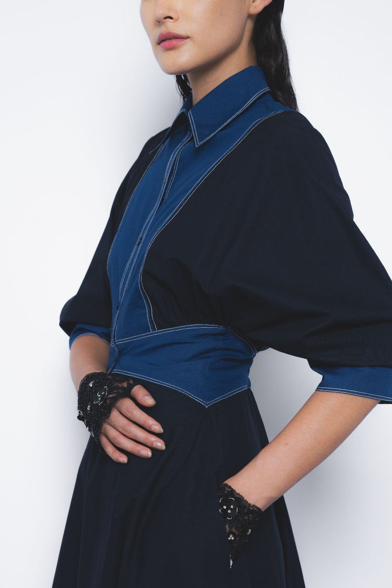 Vesper Dress - Navy and Lapis cotton Buy Vesper Dress - Navy and Lapis from C&W | Dresses for Women by Leh Studios in multi color for women in Singapore