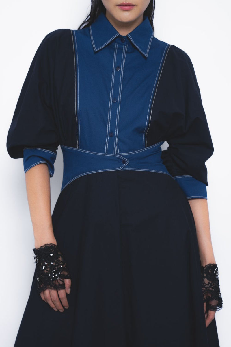 Vesper Dress - Navy and Lapis cotton Buy Vesper Dress - Navy and Lapis from C&W | Dresses for Women by Leh Studios in multi color for women in Singapore