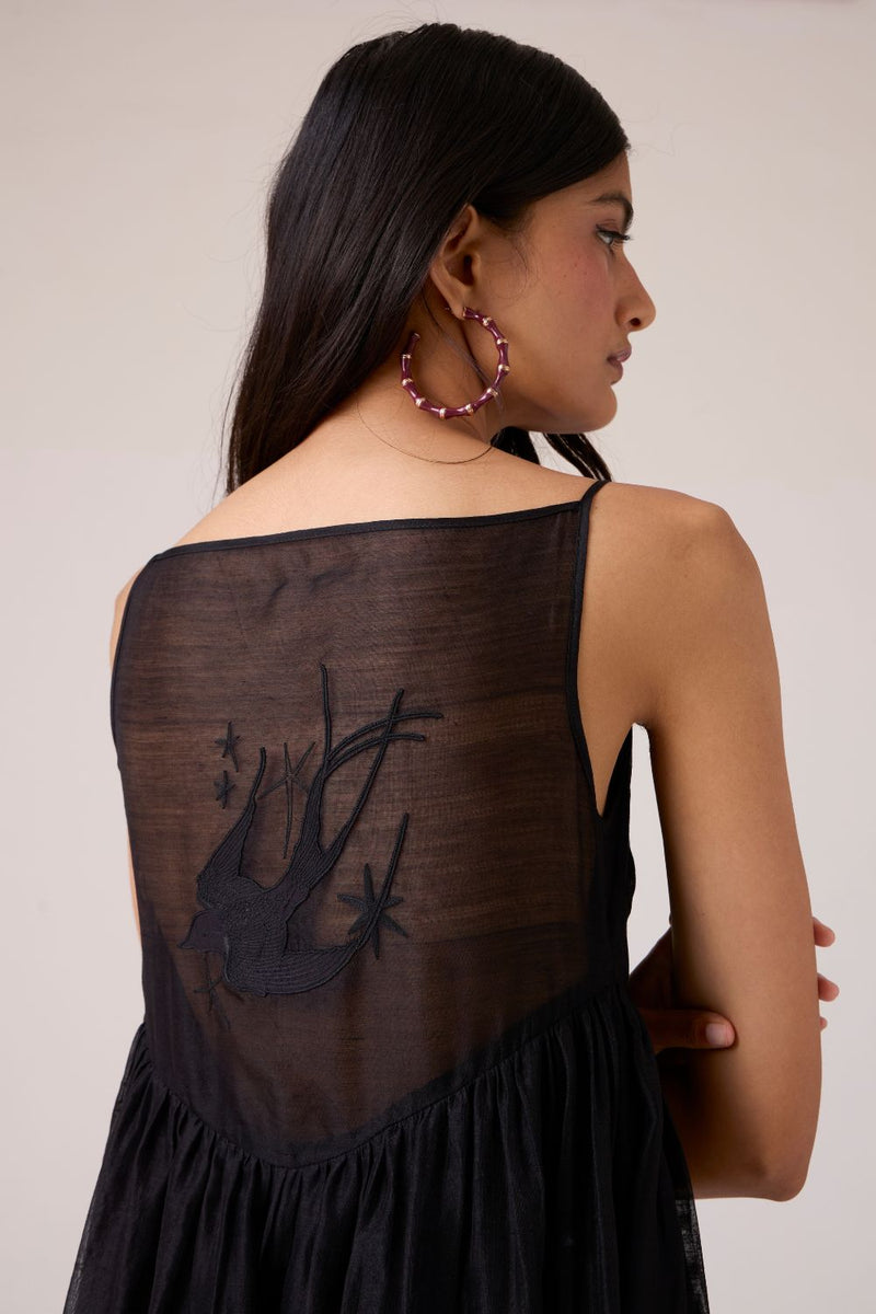 Vespera Black Handwoven Dress chanderi by The Summer House in black color for women in Singapore