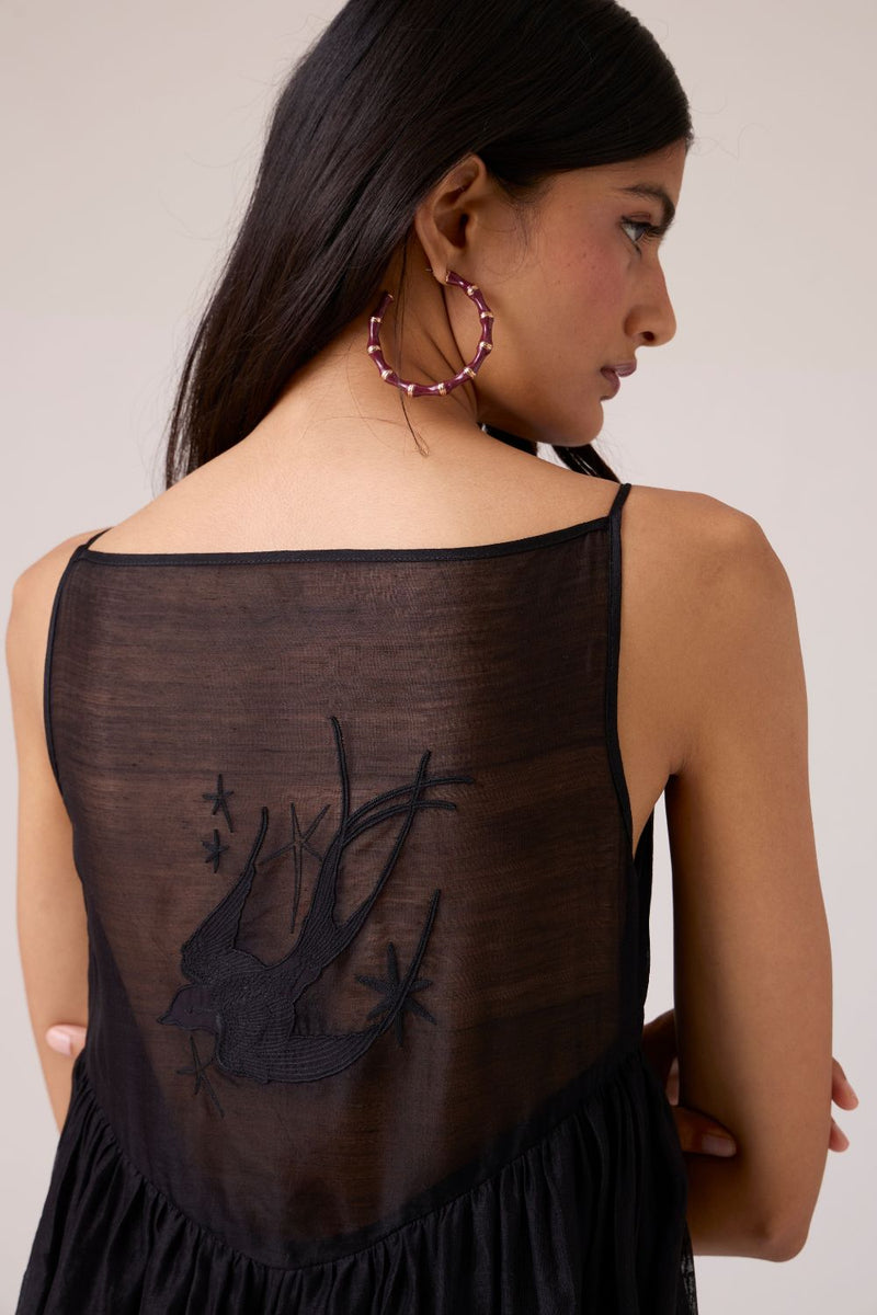 Vespera Black Handwoven Dress chanderi by The Summer House in black color for women in Singapore