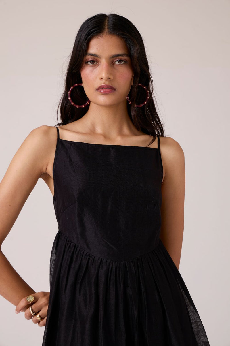 Vespera Black Handwoven Dress chanderi by The Summer House in black color for women in Singapore
