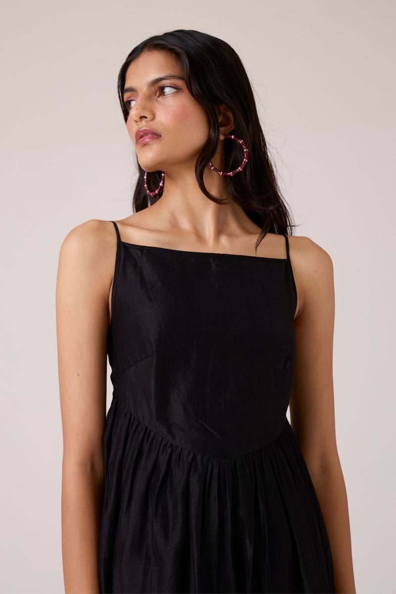 Vespera Black Handwoven Dress chanderi by The Summer House in black color for women in Singapore