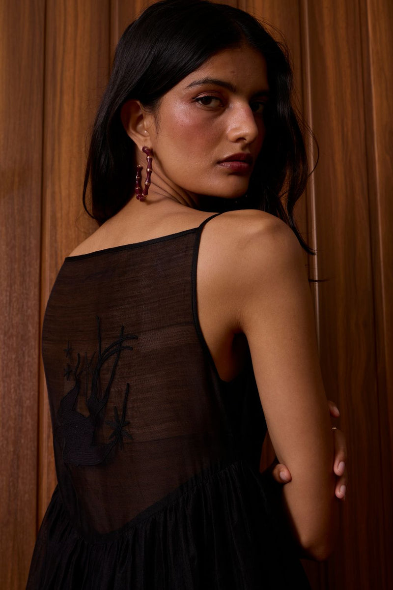 Vespera Black Handwoven Dress chanderi by The Summer House in black color for women in Singapore