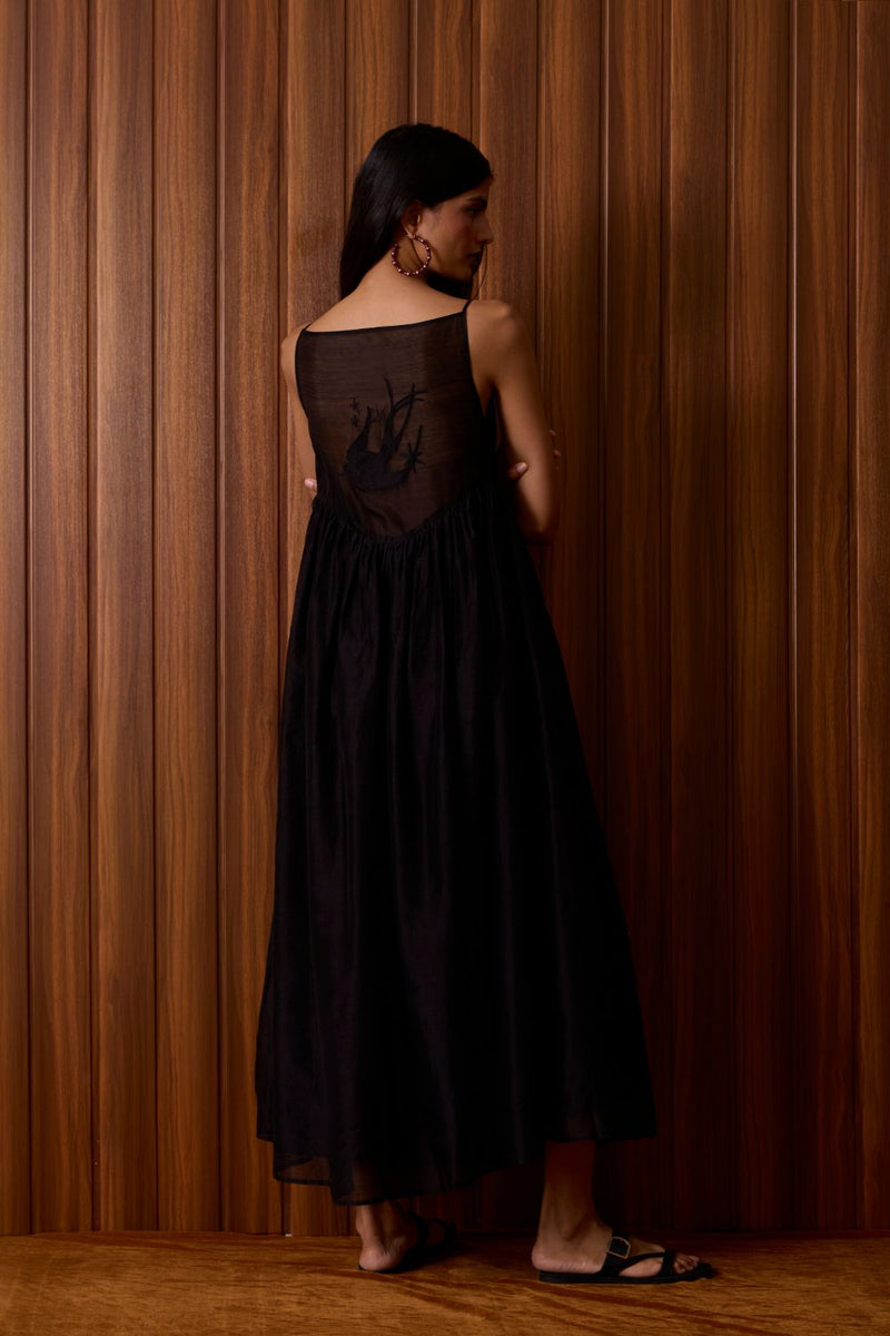 Vespera Black Handwoven Dress chanderi by The Summer House in black color for women in Singapore
