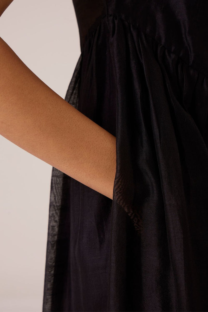Vespera Black Handwoven Dress chanderi by The Summer House in black color for women in Singapore