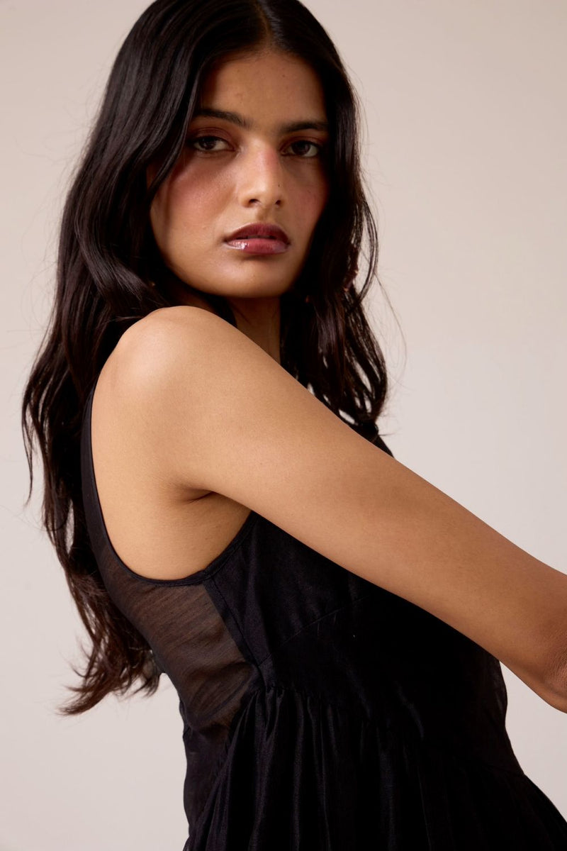 Vespera Black Handwoven Dress chanderi by The Summer House in black color for women in Singapore
