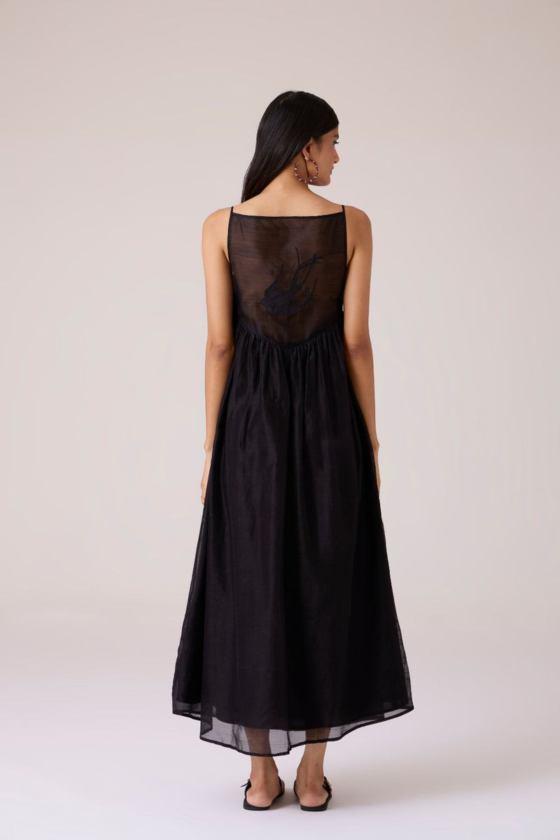 Vespera Black Handwoven Dress chanderi by The Summer House in black color for women in Singapore