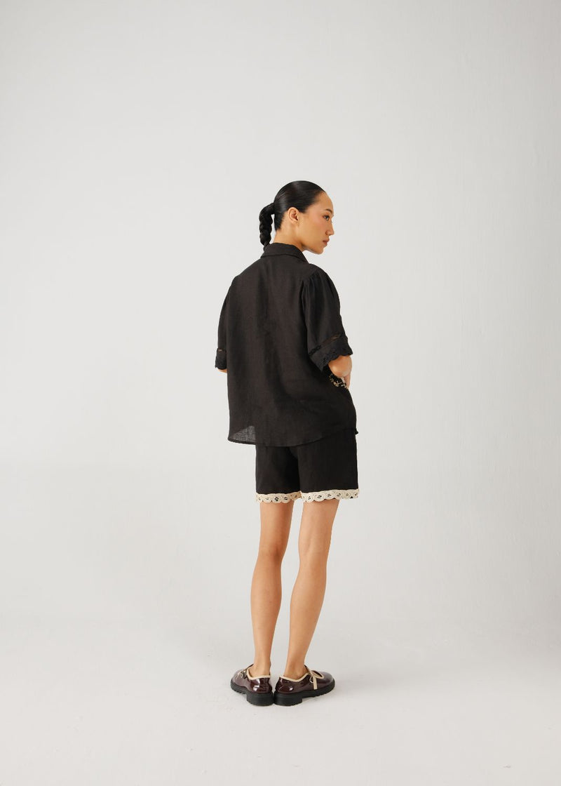 Victorian set-Black jali emb. linen by CORD for women in Singapore