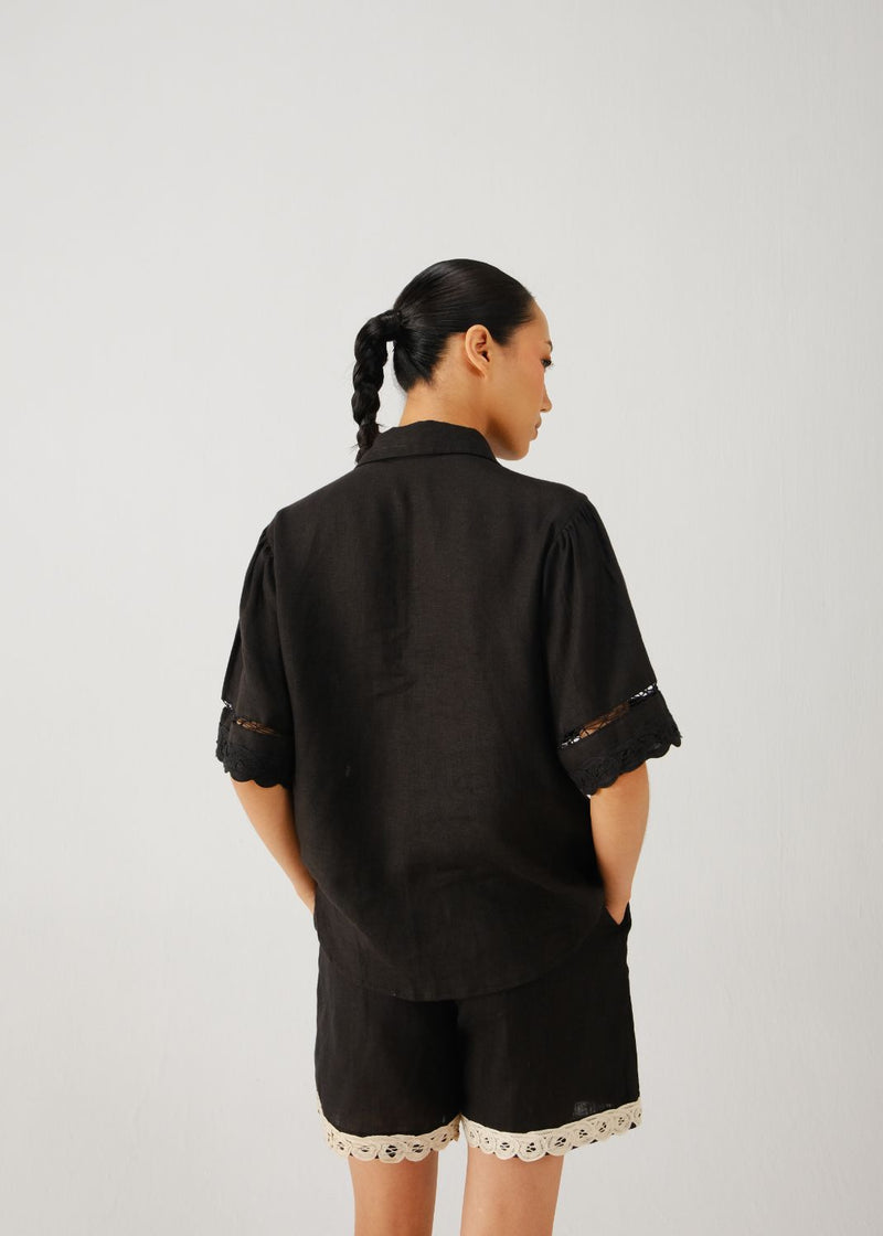 Victorian set-Black jali emb. linen by CORD for women in Singapore