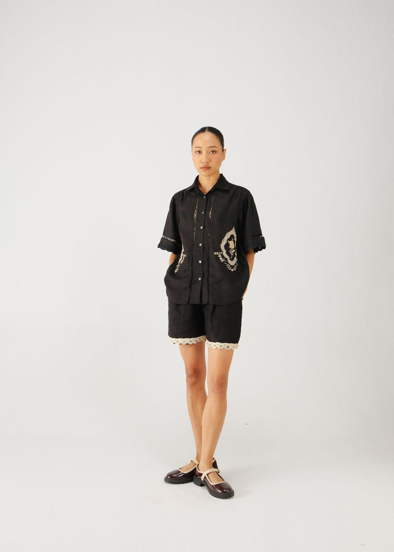 Victorian set-Black jali emb. linen by CORD for women in Singapore