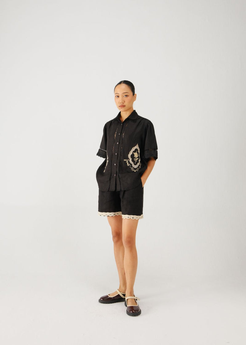 Victorian set-Black jali emb. linen by CORD for women in Singapore