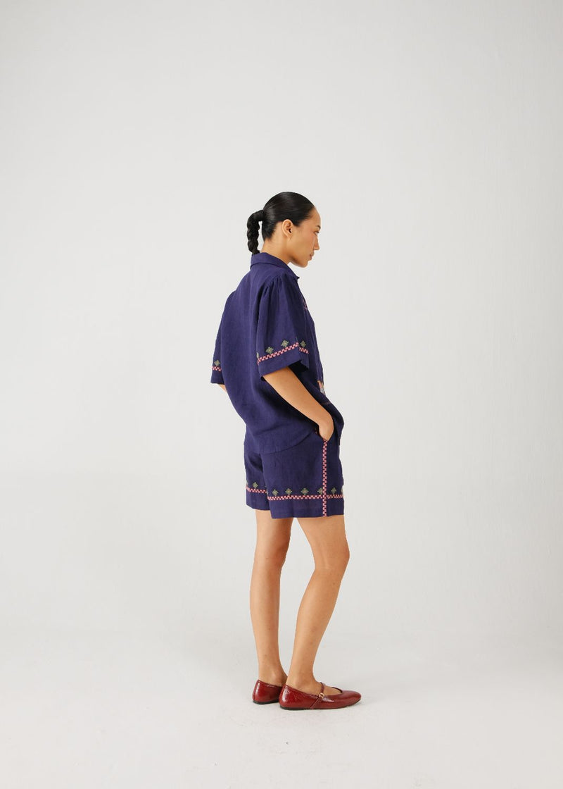 Victorian set-Ink folk emb. linen by CORD for women in Singapore
