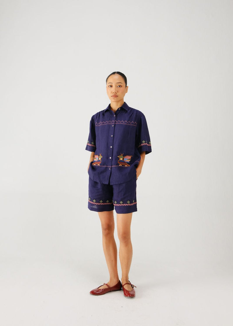 Victorian set-Ink folk emb. linen by CORD for women in Singapore