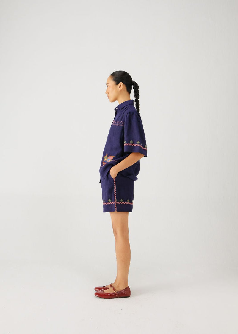 Victorian set-Ink folk emb. linen by CORD for women in Singapore