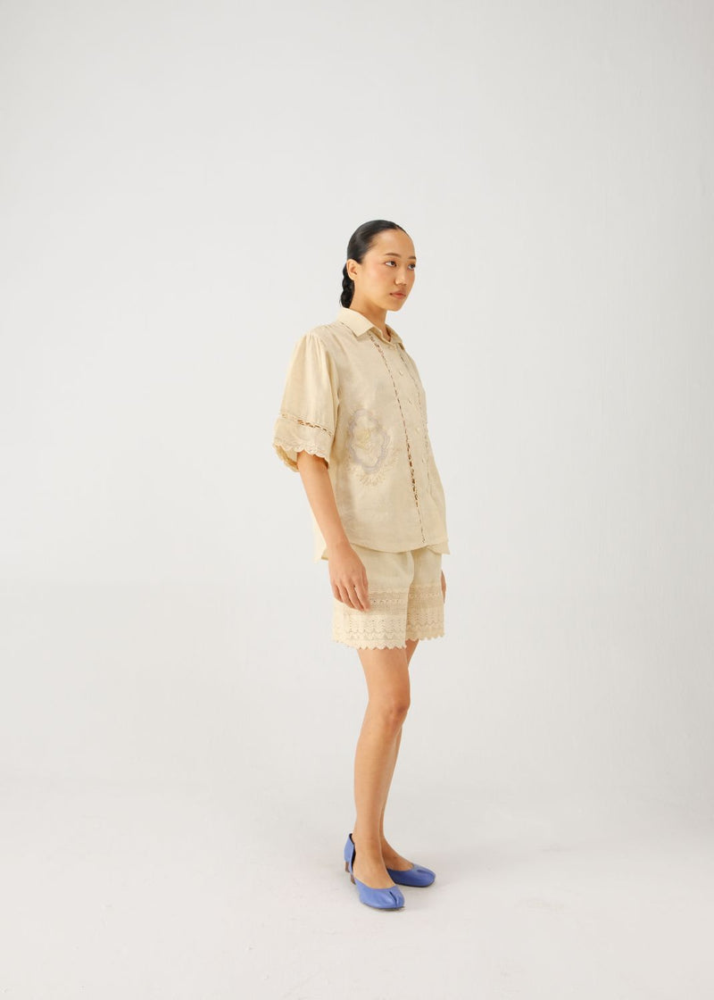 Victorian set-Ivory jali emb. linen by CORD for women in Singapore