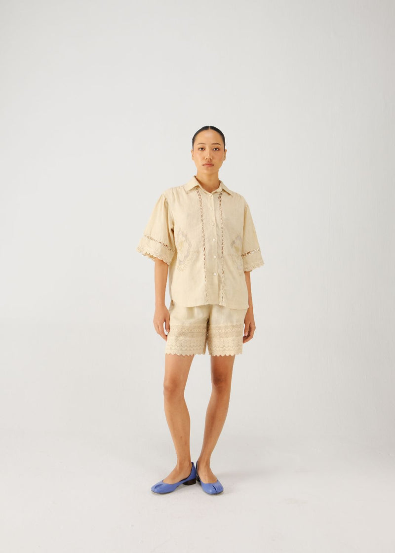 Victorian set-Ivory jali emb. linen by CORD for women in Singapore
