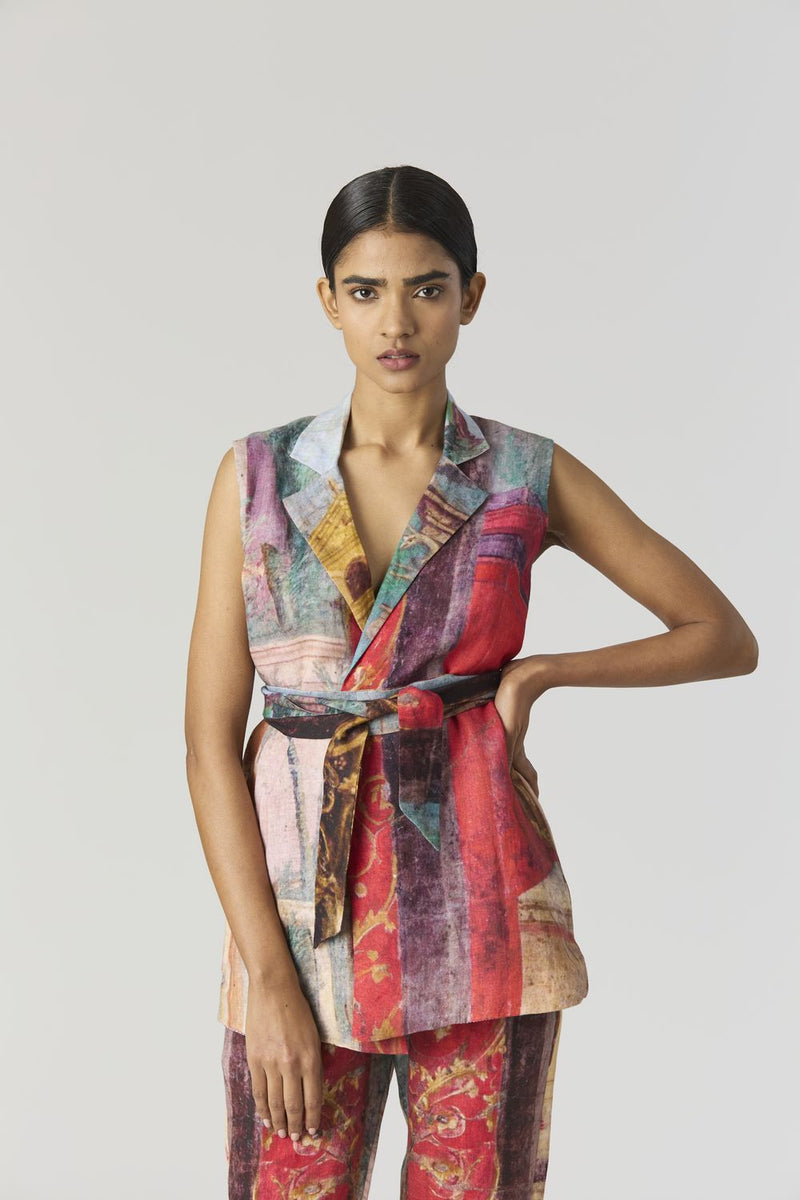 VILLA ROMA JACKET SET linen by Yam in multi color for women in Singapore