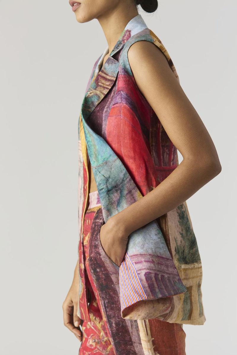 VILLA ROMA JACKET SET linen by Yam in multi color for women in Singapore